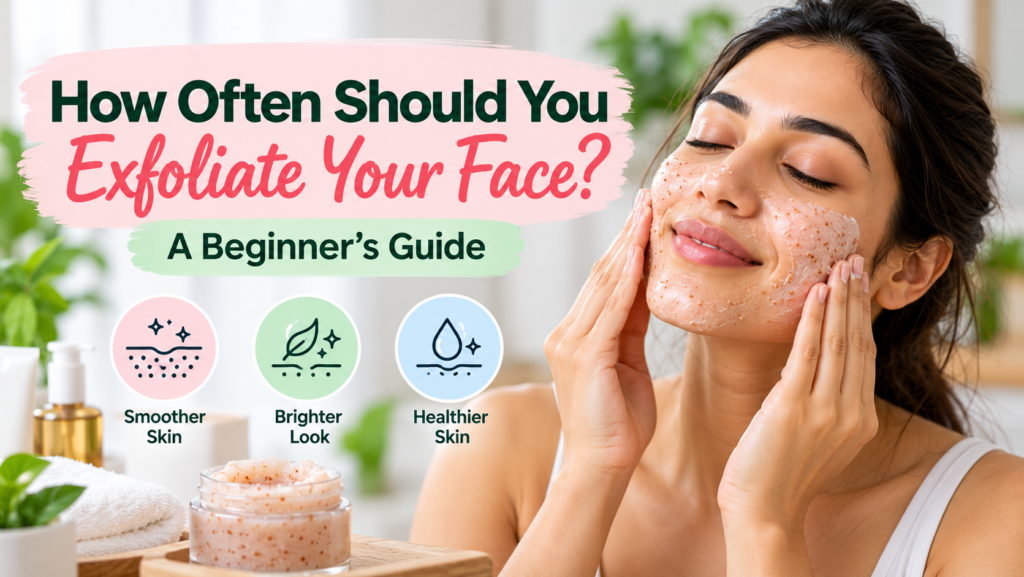 Woman gently exfoliating her face with a facial scrub