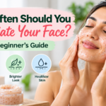 Woman gently exfoliating her face with a facial scrub
